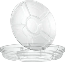 6 Sectional round Plastic Serving Tray/Platters Clear Pack of 2