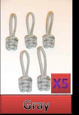 5 Lot 550 Paracord Zipper Pull / KeyChains ~2.5" - GRAY