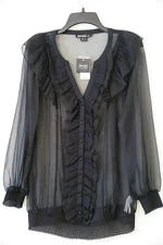 NWT Kensie Pretty Sheer Black Ruffle Blouson Size M MSRP $68