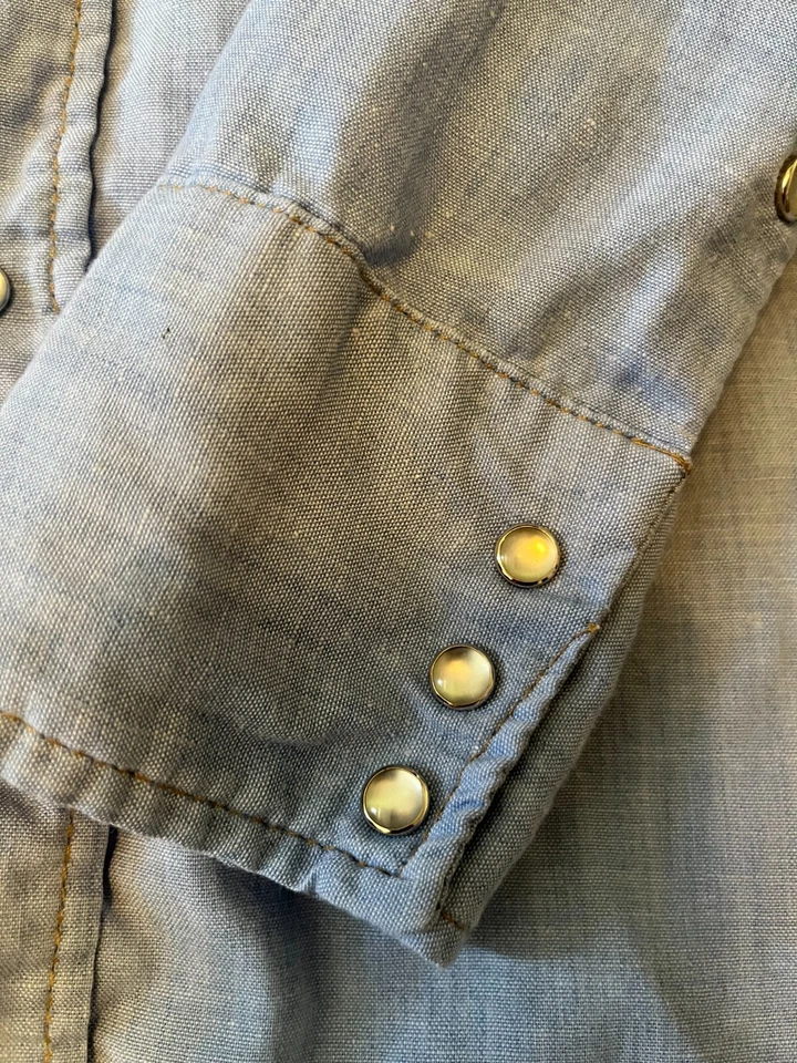 Camisa vaquera occidental Sears Roebuck años 70 perla a presión para hombre 16-16,5 puntada a mano Foto 2 de 4