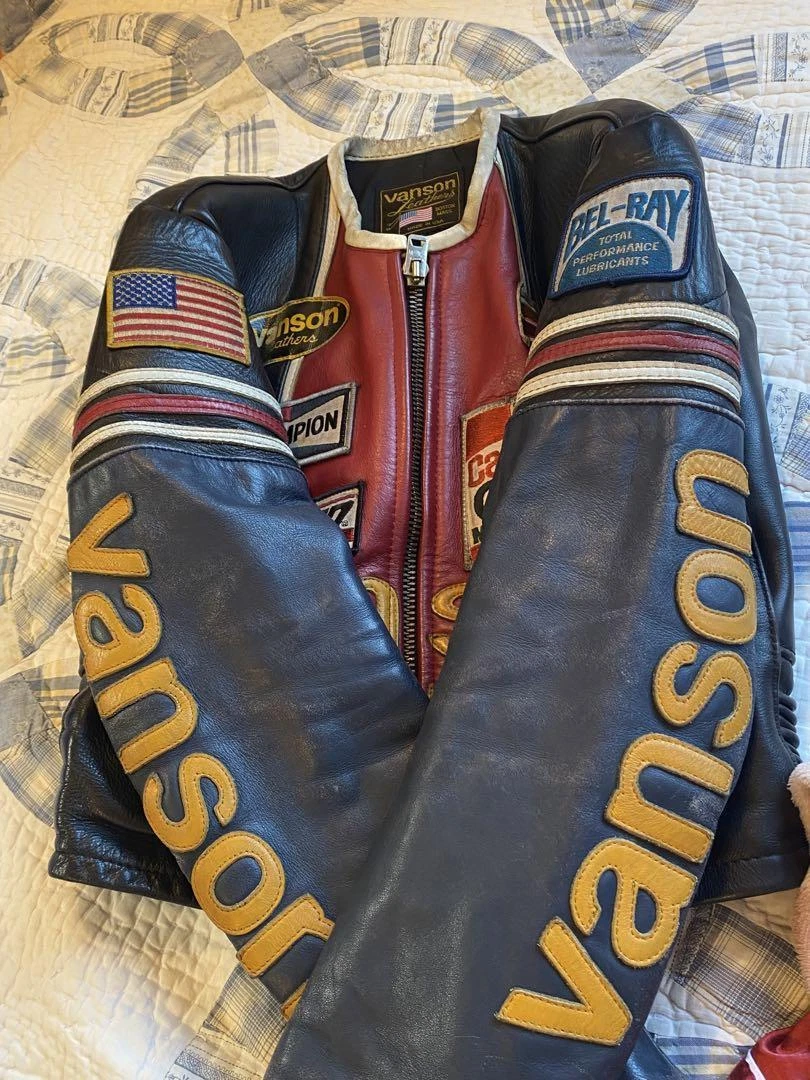 VANSON riders jacket RPJ RACE patch leather size 36 black red from