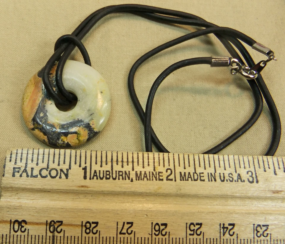 Collar de cordón de cuero negro, amarillo, crema ágata 1 3/16" donut piedra 19" nuevo #44 Foto 4 de 4