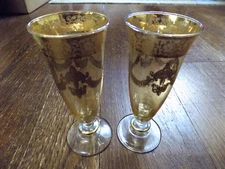 Vtg Interglass Champagne Flutes Italian Luxury Crystal 24K Gold Florentine lot 2