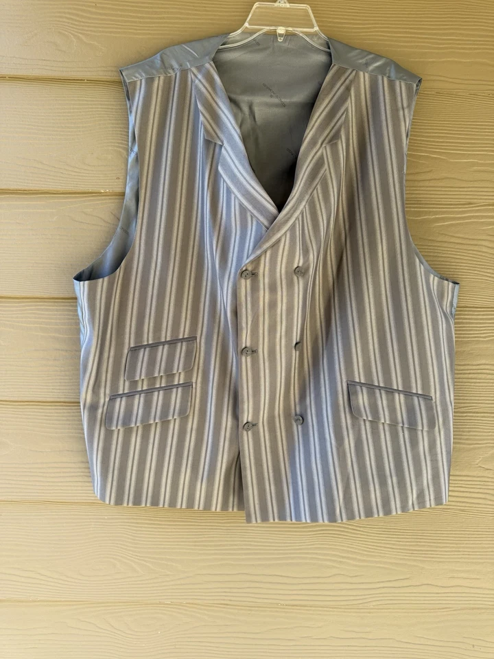 Stacy Adams Superlative 150's Mens Gray Strip Blazer Vest Pants 3pc Suit 54/50 L - Image 4 of 4