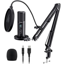 MAONO Condenser PC Microphone w/USB Cable/Boom Arm/Pop Filter/Shock Mount C...