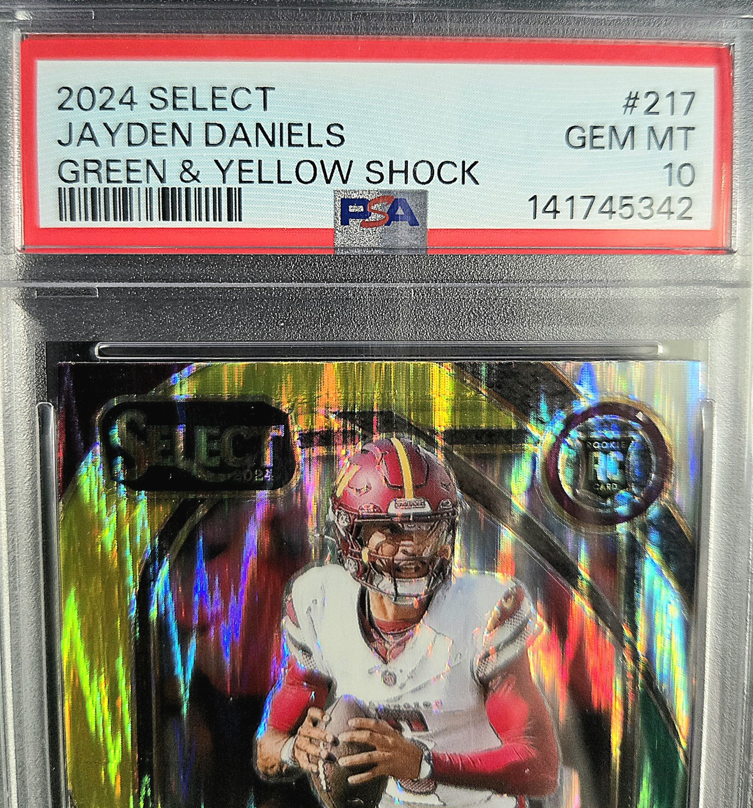 2024 Select Jayden Daniels Rookie Green & Yellow Shock Gaded PSA 10 Commanders view 3