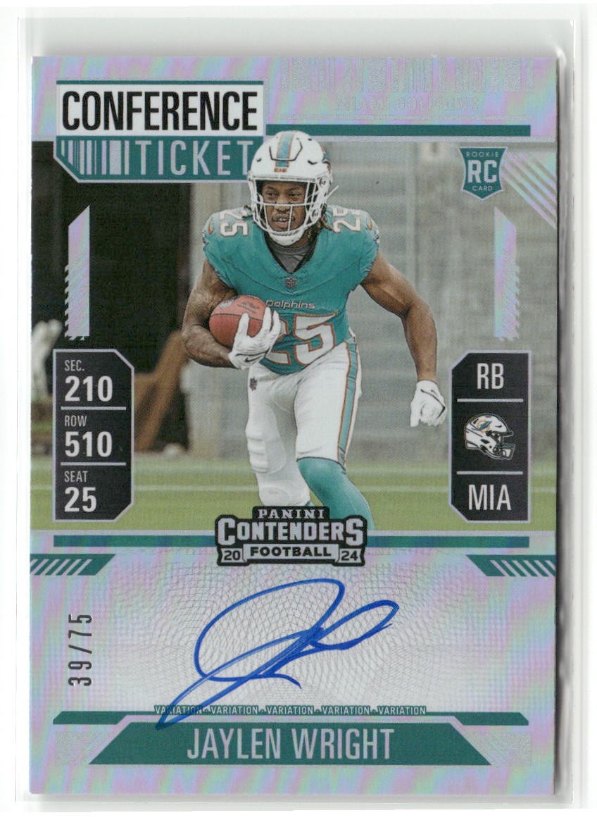 2024 Contenders #132 Jaylen Wright Rookie Auto Conference Ticket /75