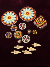 Lot of Native American Design Assorted Beaded Rosettes, Pendant Arrows
