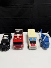 4 Packs Emergency Vehicle Toy Playsets, Friction Powered Vehicles with Light and