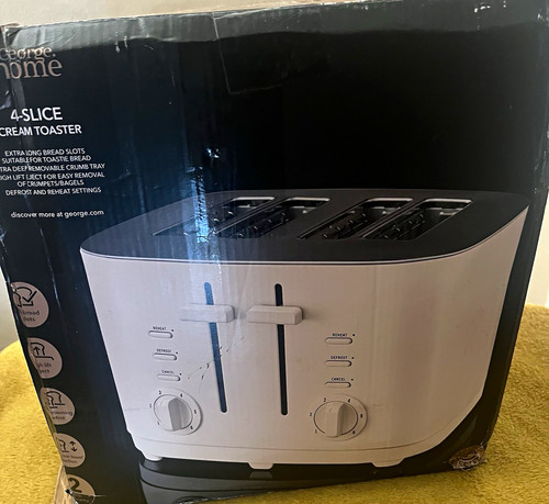 George Home 4-Slice Cream Toaster 6 Settings Variable Browning Defrost 240V