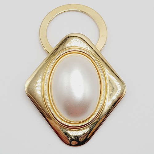 Elegant Classic Large Oval Faux Pearl Gold Tone Hinged Vintage Scarf Ring Clip - 第 6/18 張圖片