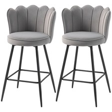 HOMCOM Bar Stools Set of 2 Velvet Barstools w/ Petal Backrest Refurbished