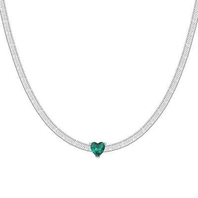 Luca Barra Damen Halskette Stahl Schlange Zirkonia Herz grün _CK2253