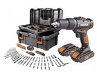 Trapano a percussione a batteria WORX WX371.5 + scatola con 55 bit 20V, 2,0 Ah, 2x batteria