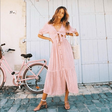 Faithfull the Brand Maple Gingham Ditsy Midi Dress