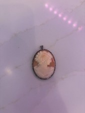Vintage Cameo Peach Ivory Necklace Pendant sterling