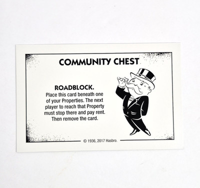 Monopoly Cheater s Edition 2017 Replacement ''Roadblock'' Community Card