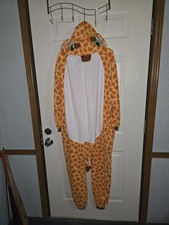 Giraffe Hooded One Piece Fleece Costume Orange White Unisex with Ears Tail