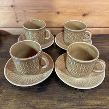 Vintage Tams Cup & Saucer Set Basket Weave Retro Mugs Brown 1970s 70s Glazed