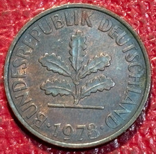 RED/PURPLE TONING HIGH GRADE 1978 J GERMAN GERMANY 2 PFENNIG COIN-SEP045