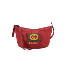 Borsa a Spalla Hobo Mezzaluna Gucci in Pelle Rossa con Stampa Logo