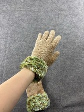 90s Green Gloves Womens One Size Chenille Fringe Stretch Glam Statement Diva