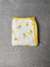 Baby Blanket Ducks Chick Ducklings Yellow Trim White Terry Receiving 27"x29"