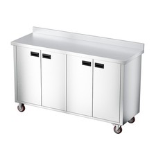 59" x 19.7" Stainless Steel Work Table with Storage Cabinet Wheels for Kitchen