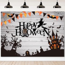 Rustic Wood Witch Happy Halloween Backdrop 7x5ft 7x5ft, White