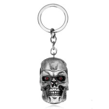 terminator skull keyring charm premium 3d metal vintage style retro silver red