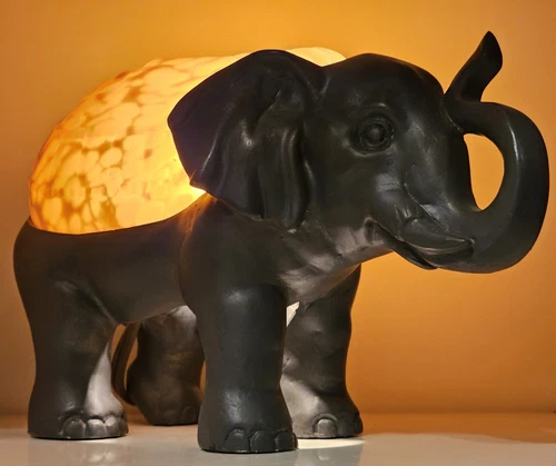 Vintage Cheyenne Elephant Amber Lamp Tiffany Style Accent Table Night Light Vtg