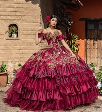 Vestido Princesa Borgoña Quinceañera México Charro Lujo Corsé Quinceañera