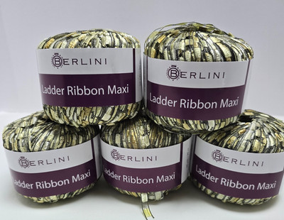 Lot of 5 Berlini Ladder Ribbon Maxi Yarn Color 91 Champagne  50g 98 yd ea.