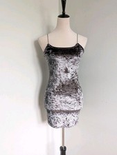 Vintage Y2K Windsor Silver Crushed Velvet Bodycon Mini Dress Medium E0310