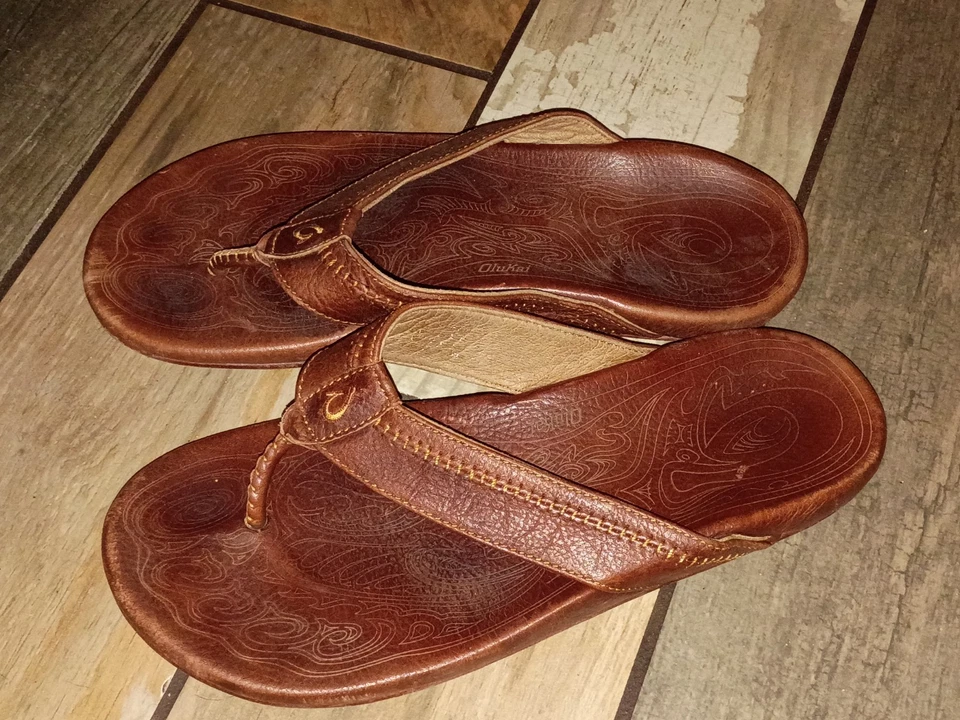 Sandalias OluKai Hombre 12 Marrón Hiapo Chanclas Tanga Cuero ¡ENVÍO GRATUITO! Foto 4 de 4