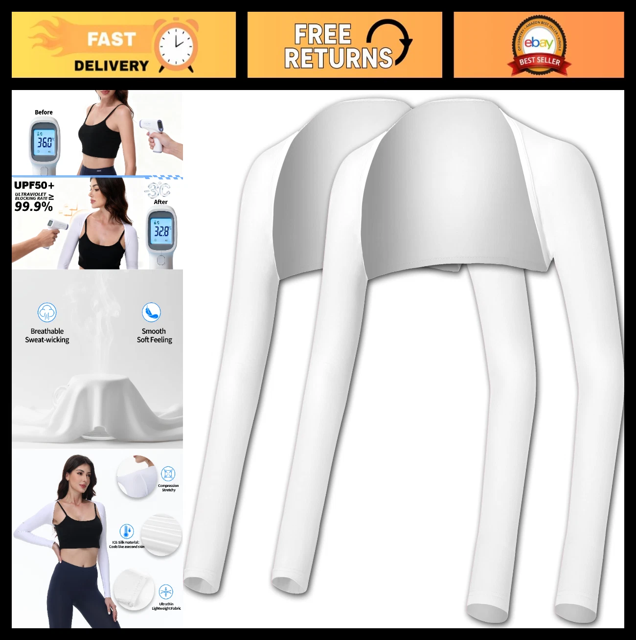 UV Protection Shawl for Women, UPF50+ Long Sleeve Bolero, Cooling Sports Shrug