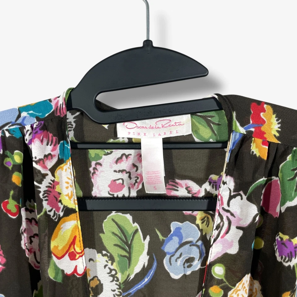 Oscar de la Renta 粉色标签和服长袍女式 S 花卉印花腰带波西米亚休息室 — 第 2/4 张图片