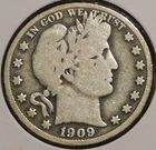 Silver Half Dollar - Barber - 1909 (Partial Liberty)