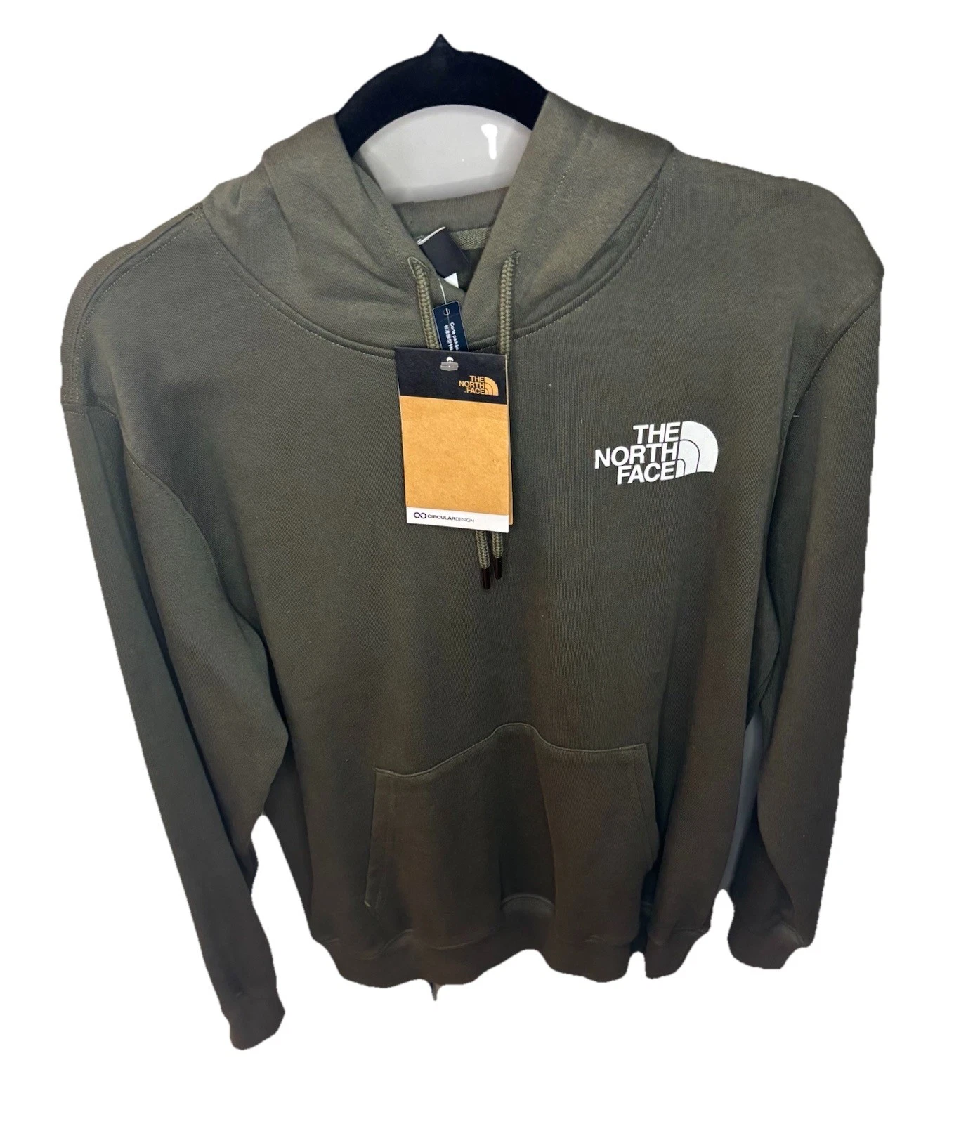 North Face Hoodie Mens Medium Green Hooded Sweatshirt Fleece Spell Out Logo