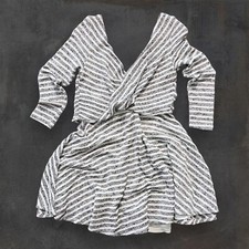 Free People Maverick Knit Dress Women's Medium Stripes White/Gray Long Sleeve