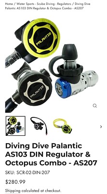 Palantic AS103 DIN Regulator & Octopus Combo - AS207 Diving Scuba NEW