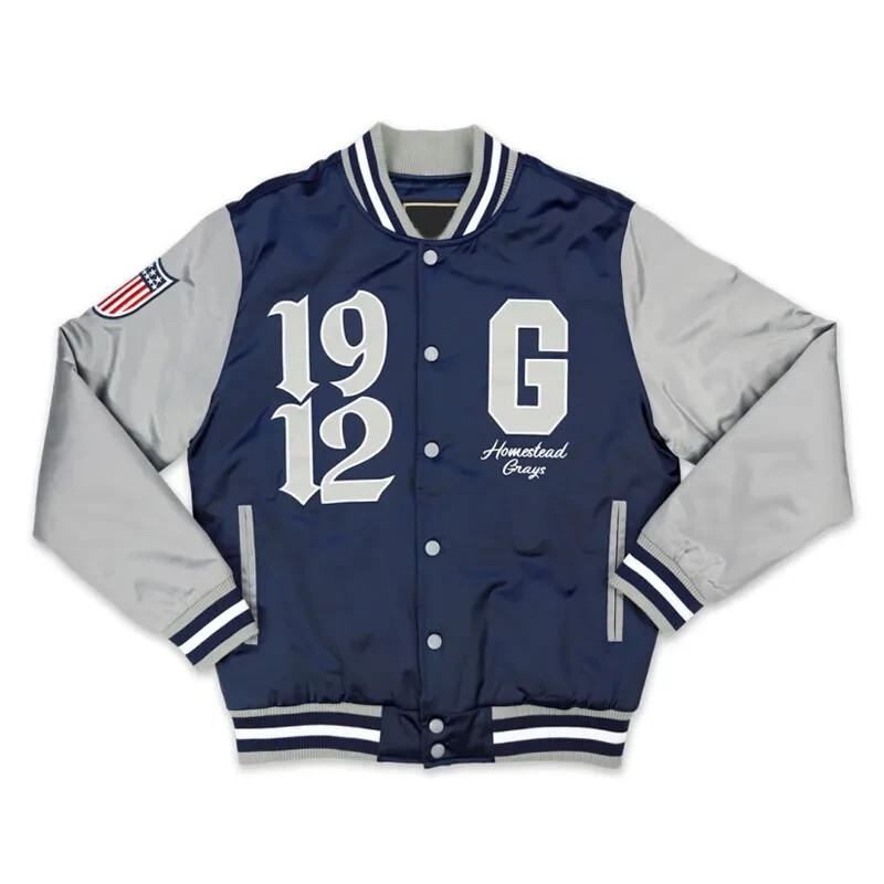 Vintage Homestead Grays Wool and Leather Varsity Baseball Jacket in Navy and Gray