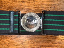 PRADA Belt Womens 2CN042 Black and Green Stripe Metal Buckle Dress Belt