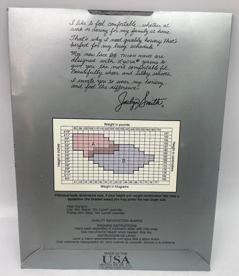 Jaclyn Smith THIGH HIGHS Size A JET BLACK 20 Denier Lycra Lace Top Sandalfoot - Image 2 of 2