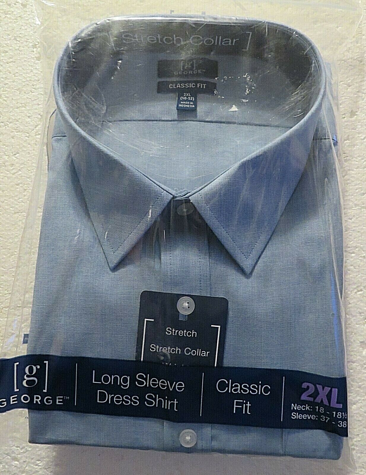 Dress Shirt Size 2X Blue Long Sleeve Wrinkle Free Classic Men's