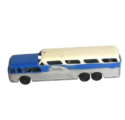 Vtg Tootsie Toy 769 Greyhound Scenicruiser Blue Silver & White Warn Paint Bottom