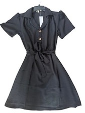Joie de Vivre Shirt Dress Small Black Belted Pinup Rockabilly Goth Dark Mori