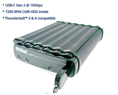 USB-C eSATA FIPS 140-2 Level 2 HIPAA 256 bit AES Hardware Encrypted Drive 10TB