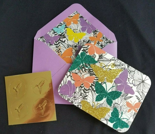Papyrus 12 Glittery Butterfly Note Cards Envelopes and Gold Foil Seals