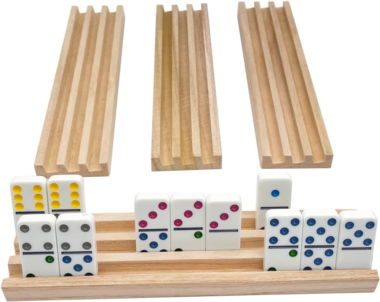 Domino Racks for Mexican Train Dominoes - Wooden Domino Holders Set of ...